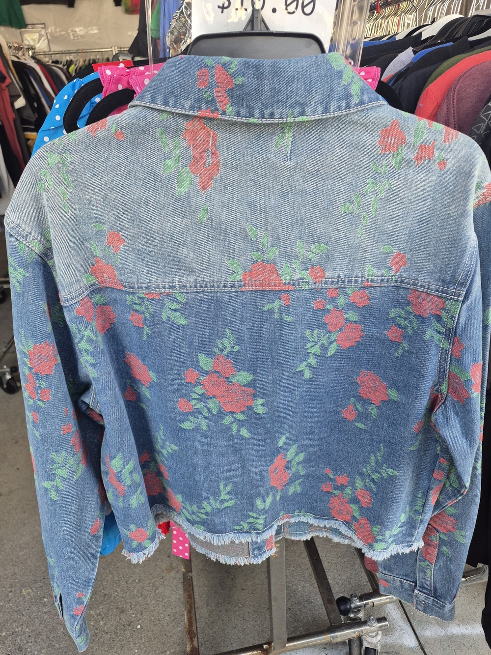 PTCL Floral Denim Button-Up Jacket - Blue with Red Flowers - Picture 2 of 2